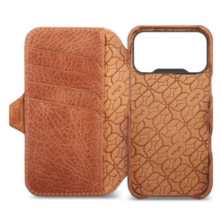 Чехол книжка/бумажник из кожи Vaja Wallet для iPhone 17 Pro 6.3" V-Mag Pull Up Camel