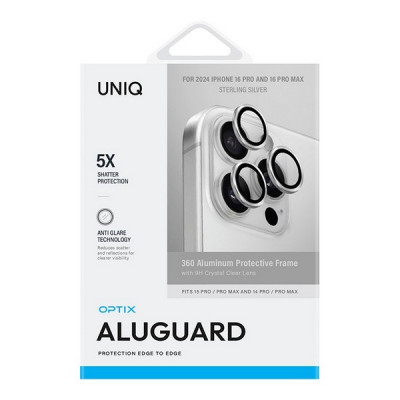 Защитное стекло для камеры Uniq OPTIX AluGuard для iPhone 16 Pro/16 Pro Max (IP6.3P-6.9P(2024)-ALENSSIL) Silver