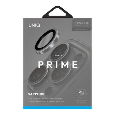 Защитное стекло для камеры Uniq OPTIX Prime Sapphire Stainless steel для iPhone 16 Pro/16 Pro Max (IP6.3P-6.9P(2024)-SSFSLENSGRY) Grey