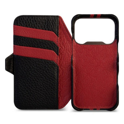 Чехол книжка/бумажник из кожи Vaja Wallet для iPhone 17 Pro 6.3" V-Mag GTX Black and Rosso