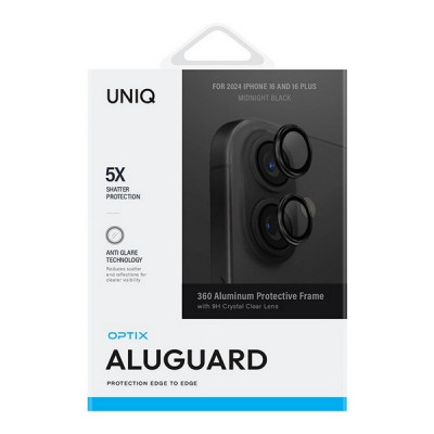 Защитное стекло для камеры Uniq OPTIX AluGuard для iPhone 16/16 Plus (IP6.1-6.7(2024)-ALENSBLK) Black