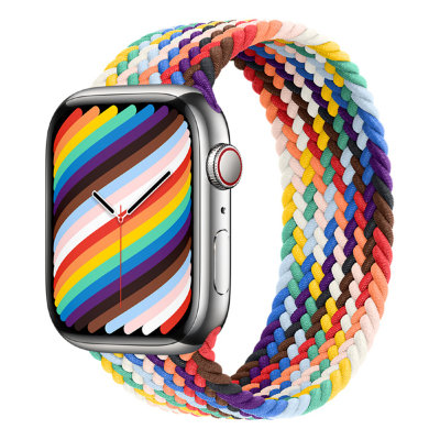 Apple Watch Series 7 GPS + Cellular 45mm Silver Stainless Steel Case with Braided Solo Loop (Pride Edition)
