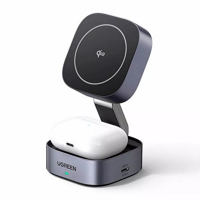 Беспроводное магнитное зарядное устройство Ugreen W702 2-in-1 15W Qi2 (35316) серый космос