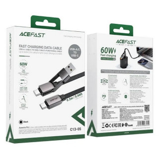 Кабель AceFast C13-05 USB-A/USB-C - USB-C Short Zinc Alloy Connectors Charging Data Cable 0.2 м (AF-C13-05-BK) Black