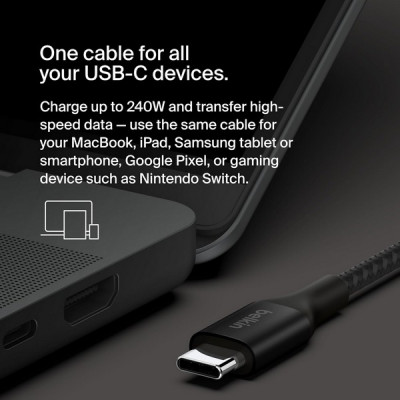 Кабель Belkin BoostCharge USB-C - USB-C 2м 240W (CAB015bt2MBK) Black