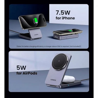 Беспроводное зарядное устройство Ugreen W528 2-in-1 7.5W с кабелем USB-C-USB-C (45055) белый
