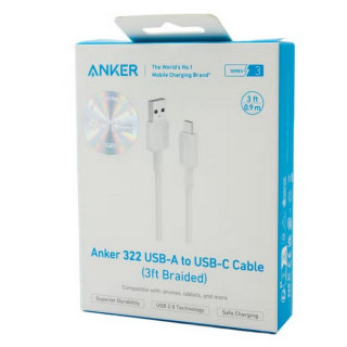 Кабель Anker 322 USB-A to USB-C 0.9 м (A81H5H21) White/Белый