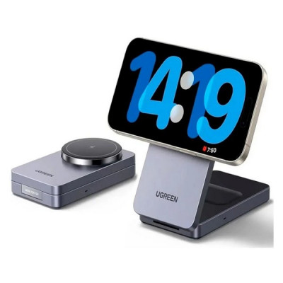 Беспроводное зарядное устройство Ugreen W528 2-in-1 7.5W с кабелем USB-C-USB-C (45056) серый