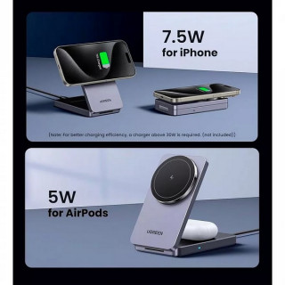 Беспроводное зарядное устройство Ugreen W528 2-in-1 7.5W с кабелем USB-C-USB-C (45056) серый