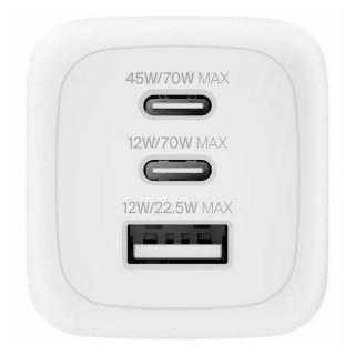 Сетевое зарядное устройство Belkin 3-Port 70W GaN Wall Charger (WCH018hqWH) White