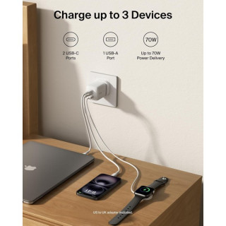Сетевое зарядное устройство Belkin 3-Port 70W GaN Wall Charger (WCH018hqWH) White