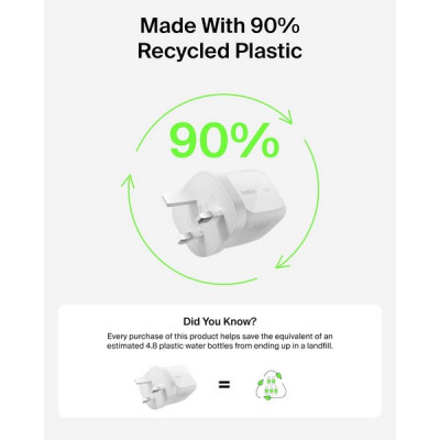 Сетевое зарядное устройство Belkin 3-Port 70W GaN Wall Charger (WCH018hqWH) White