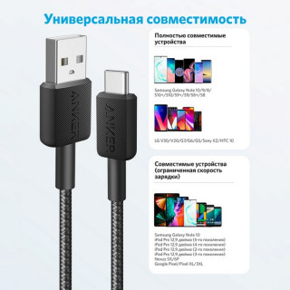 Кабель Anker 322 USB-A to USB-C 1.8 м (A81H6H11/A81H6G11) черный