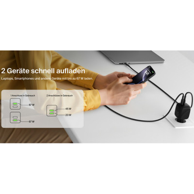 Сетевое зарядное устройство Belkin BoostCharge Pro 2*USB-C 67W (WCH020kqBK) Black