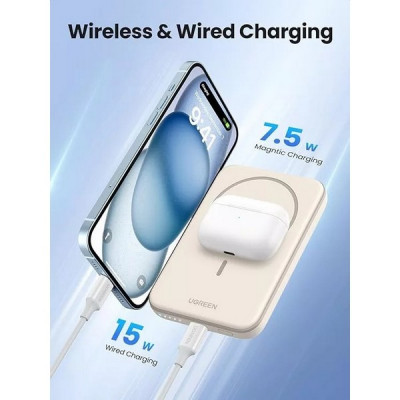 Внешний аккумулятор Ugreen PB560 5000mAh Magnetic Wireless Power Bank 15W (25207) белый
