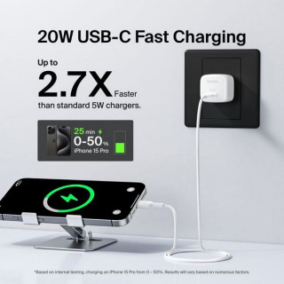 Сетевое зарядное устройство Belkin BoostCharge USB-C Compact Wall Charger 20W с кабелем (WCA009kq1MWH-B6) White