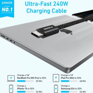 Кабель Anker Dirt-Resistant USB-C to USB-C Cable 240W 1.8 м (A8060H12) Black
