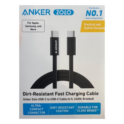 Кабель Anker Dirt-Resistant USB-C to USB-C Cable 240W 1.8 м (A8060H12) Black