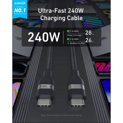 Кабель Anker USB-C - USB-C 1.8 м 240W (A82E2H12) Black / Черный