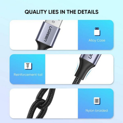 Кабель Ugreen US288 USB-A 2.0 - USB-C Cable Nickel Plating Aluminum Braid 1 м (60131) White
