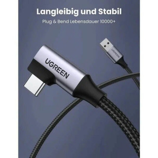 Кабель Ugreen US385 USB-A - USB-C Male 3.0 90-Degree Angled Cable 1 м (20299) Black