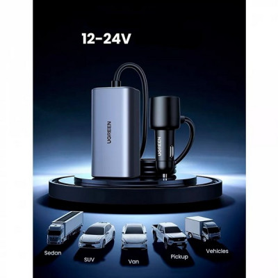 Автомобильное зарядное устройство Ugreen EC706 150W 4-Port GaN с выносом портов USB-A / 2*USB-C (35571) серый