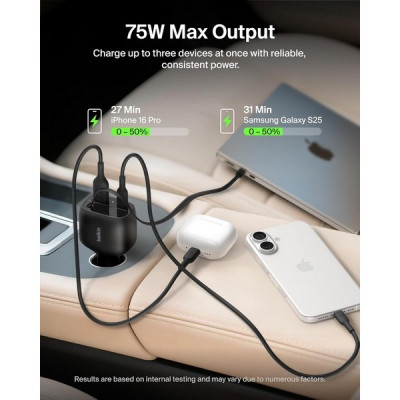 Автомобильное зарядное устройство Belkin BoostCharge Retractable Car Charger 75W (CCC001hqBK) Black