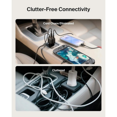 Автомобильное зарядное устройство Belkin BoostCharge Retractable Car Charger 75W (CCC001hqBK) Black