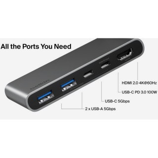 Хаб Belkin Connect USB-C Hub 5-in-1 4K@60Hz 100W (AVC022hqSGY) Space Gray