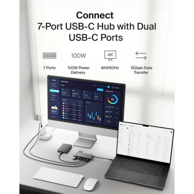 Хаб Belkin Connect USB-C Hub 7-in-1 4K@60Hz 100W (AVC023hqSGY) Space Gray