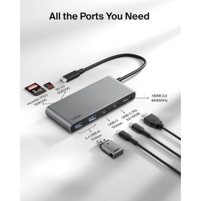 Хаб Belkin Connect USB-C Hub 7-in-1 4K@60Hz 100W (AVC023hqSGY) Space Gray
