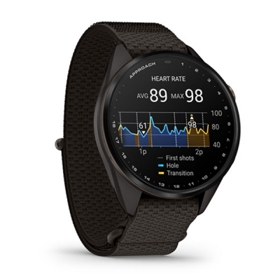 Умные часы Garmin Approach S72 43 мм Carbon Gray/Heritage Bronze DLC Titanium Bezel with Pebble Gray ComfortFit Fabric Band (010-04147-00)