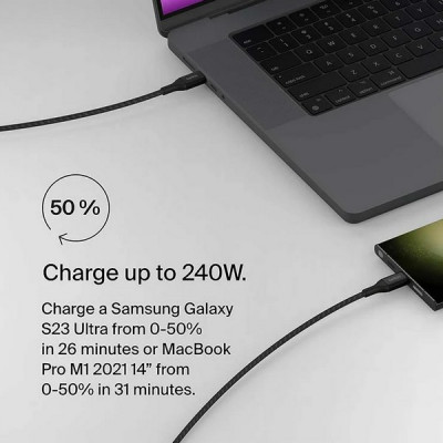 Кабель Belkin Boost Charge Braided USB-C - USB-C 1 м 240W (CAB015BT1MBK) черный