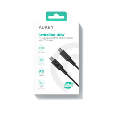 Кабель Aukey USB-C to USB-C 100 Вт 5А LCD Display 1 м (СB-MCC101) черный