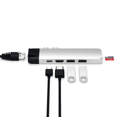 Адаптер Satechi Aluminum Type-C Pro Hub Adapter With Ethernet для MacBook Pro (USB-C) серебряный (ST-TCPHES)