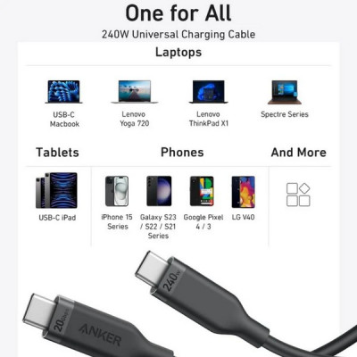 Кабель Anker USB-C - USB-C Bio-Based 0.9м 240W 20 Gbps (A80N1H11) Black