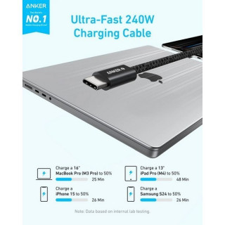 Кабель Anker Zolo Fast Charging USB-C - USB-C 240W 0.9 м (A8060H21) White