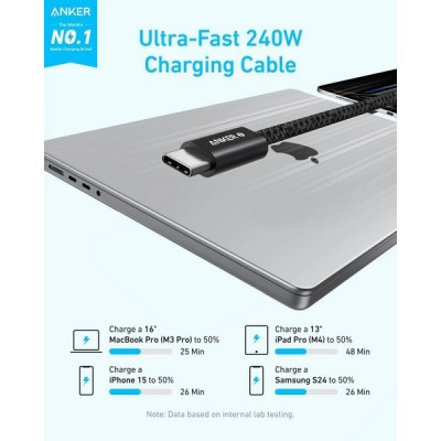 Кабель Anker Zolo Fast Charging USB-C - USB-C 240W 0.9 м (A8060H21) White