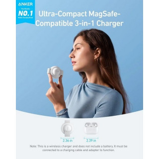Беспроводное зарядное устройство Anker MagGo 3-in-1 Foldable Charging Pad QI2 15W (B25M8H21) White