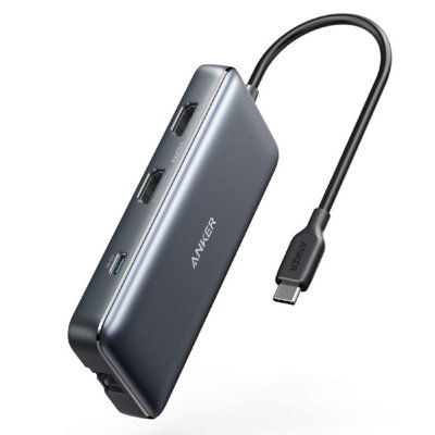 Переходник Anker PowerExpand 8-in-1 USB-C PD Media Hub (Ethernet, 2 HDMI 4K, 2xUSB 3.0, USB-C PD 100W) A83800A1, темно-серый