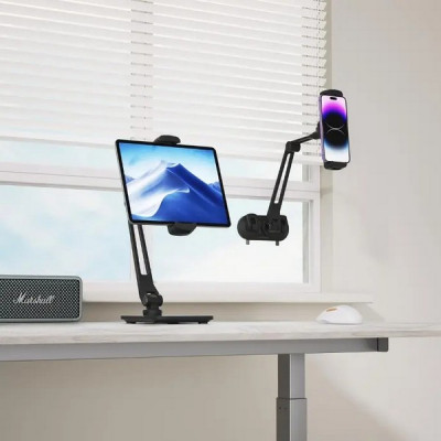 Держатель телефона Powerology Adjustable Long Arm 360° (PLARSPHBK) черный