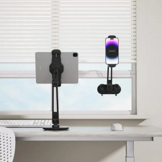 Держатель телефона Powerology Adjustable Long Arm 360° (PLARSPHBK) черный