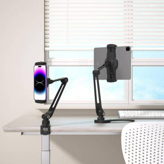 Держатель телефона Powerology Adjustable Long Arm 360° (PLARSPHBK) черный