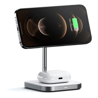 Беспроводное зарядное устройство Satechi Magnetic 2-in-1 Wireless Charging Stand (ST-WMCS2M) серый космос