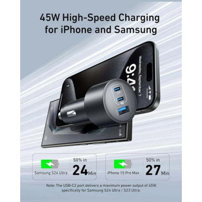 Автомобильное зарядное устройство Anker Nano Car Charger USB-C 167.5 Вт 3 порта (B2737HA1) Black