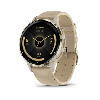 Умные часы Garmin Venu 3S 41 мм Безель из нержавеющей стали из мягкого золота, корпус французского серого цвета и кожаный ремешок (010-02785-55)