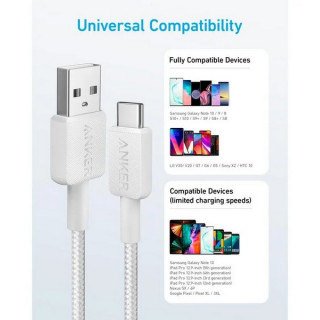 Кабель Anker 322 PowerLine USB-A to USB-C 1.8 м (A81H6H21) белый