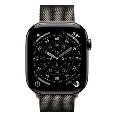 Apple Watch Series 11, 46mm, титан синевато-серого цвета, миланский сетчатый браслет