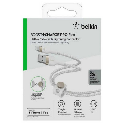 Кабель Belkin BoostCharge Pro Flex Braided Lightning - USB-A 1 м (CAA010bt1MWH) White