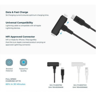 Кабель Powerology USB-C to USB-C + Lightning PD60W (PCAB007WH) White